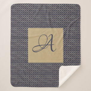 Cobertor Sherpa Marinho Azul Monograma Quatrefoil Newlyweds Casame