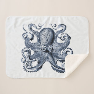 Cobertor Sherpa Marinho Blue Octopus ilustrado por Ernst Haeckel