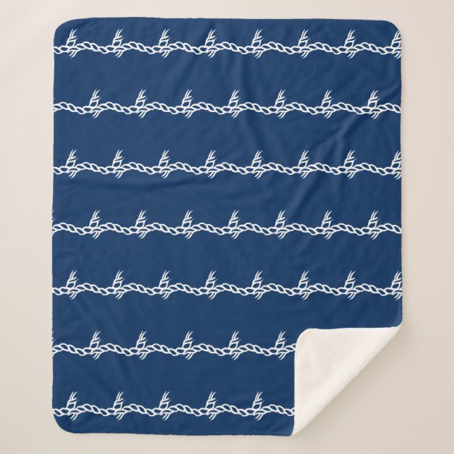 Cobertor Sherpa Marinho Blue White rope waves (Frente)