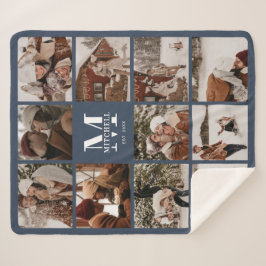Cobertor Sherpa Marinho de Colagem de Fotografias Múltiplas Elegan