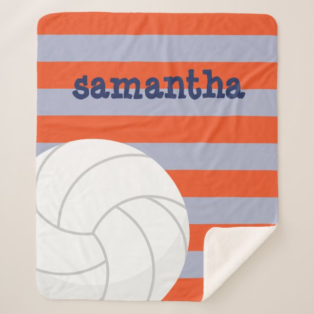 Cobertor Sherpa Marinho e Giant Voleibol Laranja Striped (Frente)