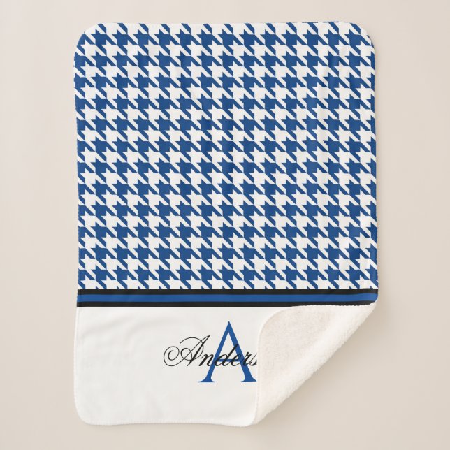 Cobertor Sherpa Marinho Houndstooth Personalizado (Frente)