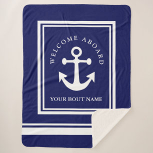 Cobertor Sherpa Marinho Náutico Anchor Azul Sherpa Blanket