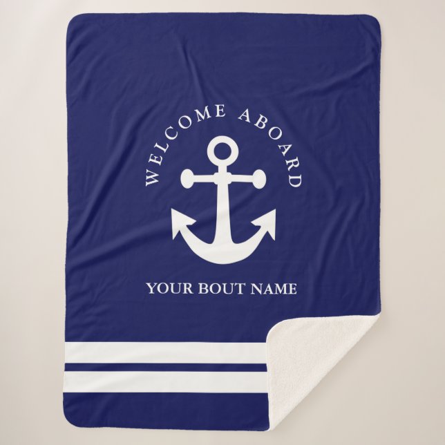 Cobertor Sherpa Marinho Náutico Anchor Azul Sherpa Blanket (Frente)