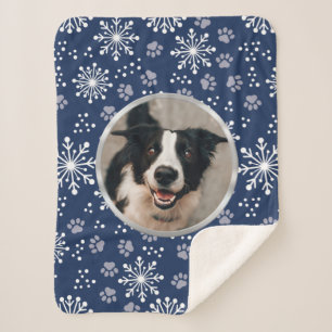 Cobertor Sherpa Marinho Snowflake Paw Pet Photo