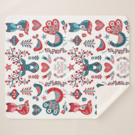 Cobertor Sherpa Marinho Vermelho Festivo, Natal, Arte Foliar Escan