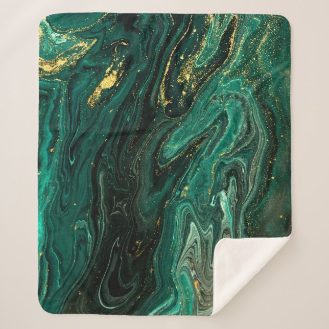 Cobertor Sherpa Mármaco Verde: Ripple de Agate Abstrato. (Frente)