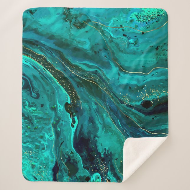 Cobertor Sherpa Mármore Verde & Dourado: Textura Luxuosa (Frente)