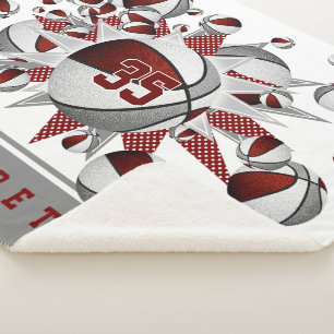 Cobertor Sherpa maroon cinza esportes decoração garotas basketball