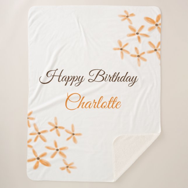 Cobertor Sherpa Marrom-alaranjado feliz aniversário adicione nome  (Frente)