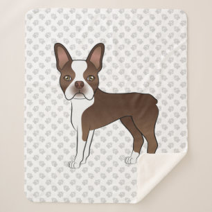Cobertor Sherpa Marrom e White Boston Terrier Cartoon Dog & Paws