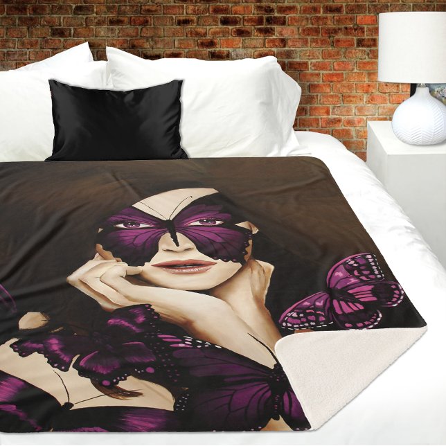 Cobertor Sherpa Mascarada da borboleta roxa (Criador carregado)