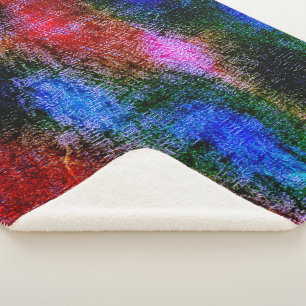 Cobertor Sherpa Material azul e vermelho esfolado com tinta a óleo