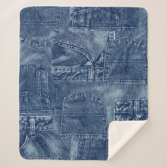 Cobertor Sherpa material de denim, (Frente)