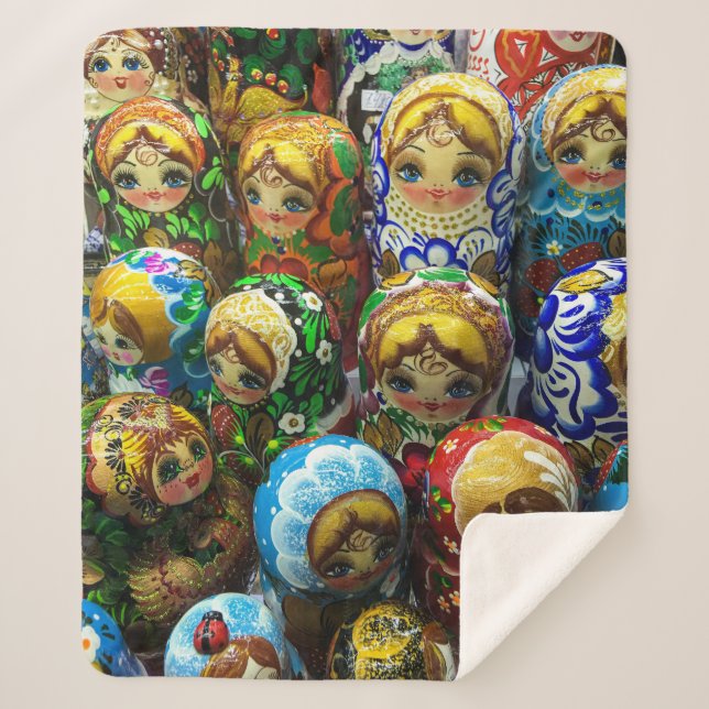 Cobertor Sherpa Matryoshka Dolls Souvenir Kiosk Foto Viagem (Frente)