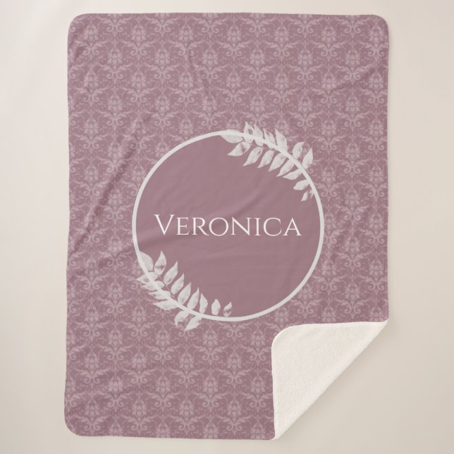 Cobertor Sherpa Mauve Elegant Damask Personalizado Sherpa Blanket (Frente)