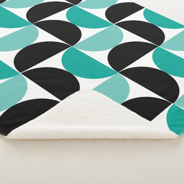 Cobertor Sherpa Médio Século moderno preto branco e menta (3/4)