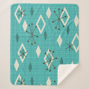 Cobertor Sherpa Meio século Diamantes Starbursts Turquoise