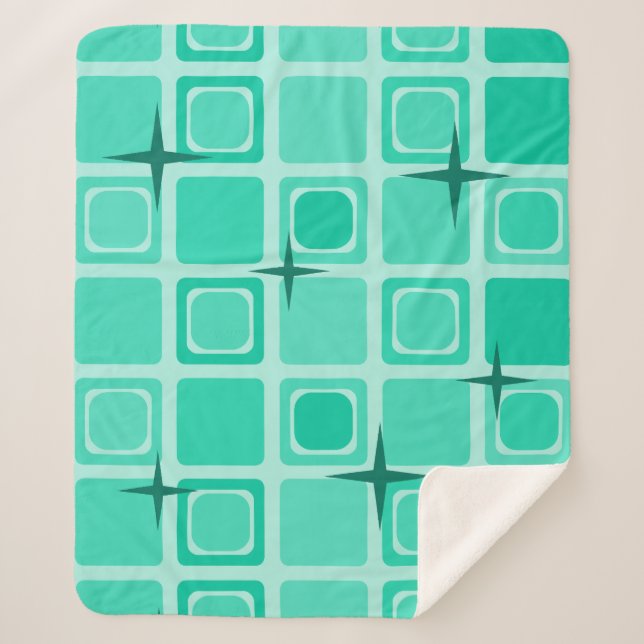 Cobertor Sherpa Meio século - Quadrados Modernos - Stars Teal (Frente)