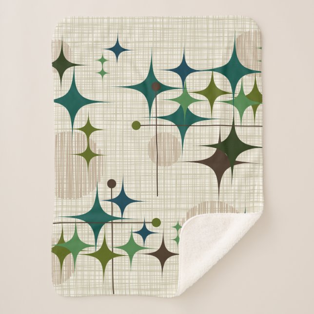 Cobertor Sherpa Meio século Starbursts moderno e globos (Frente)