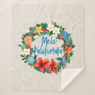 Cobertor Sherpa Mele Kalikimaka Hawaiian Christmas Wreath