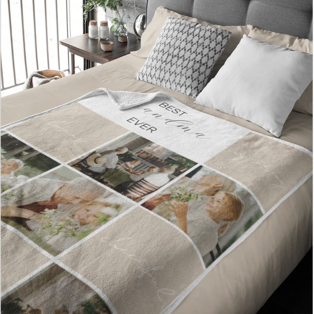 Cobertor Sherpa Melhor Avó Nunca | Colagem de Fotografias | Mocha (Criador carregado)