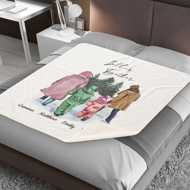 Cobertor Sherpa Melhor Juntos Família de Invernos de 4 com Nomes (Criador carregado)