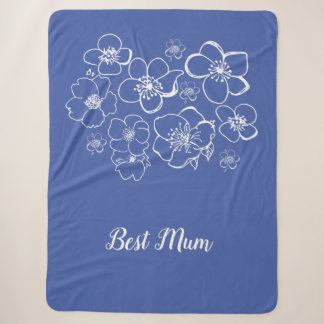 Cobertor Sherpa Melhor mãe azul com flores brancas