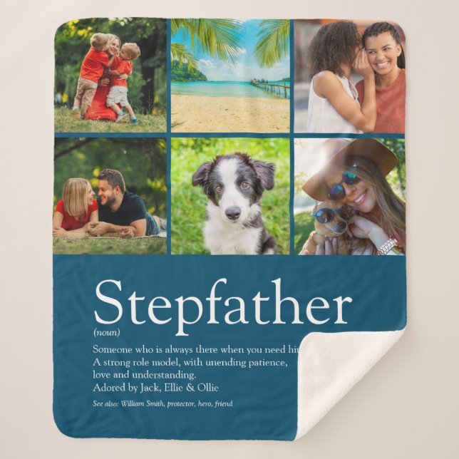 Cobertor Sherpa Melhor Stepdad, Stepdad Definição 6 Foto Azul (Frente)