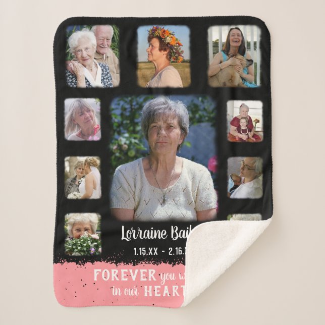 Cobertor Sherpa Memorial Keepsawn Bordo Fade Colagem de Fotos Bk R (Frente)