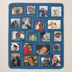 Cobertor Sherpa Memórias Clássica Azul 20 Foto Personalizada