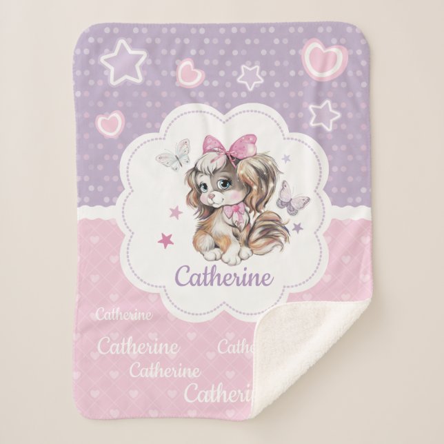 Cobertor Sherpa Menina bonito conhecida feita sob encomenda do (Frente)