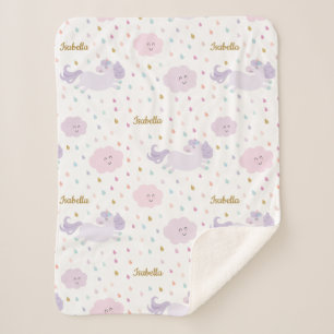 Cobertor Sherpa Menina de Unicórnio Roxo e Bonita Personalizada