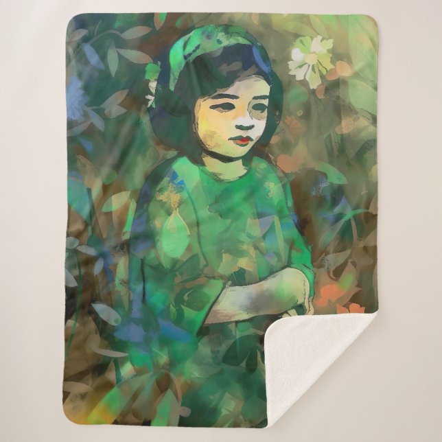 Cobertor Sherpa Menina em vestida verde (Frente)