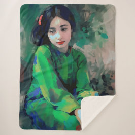 Cobertor Sherpa Menina em vestida verde