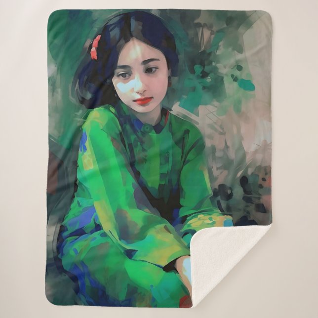 Cobertor Sherpa Menina em vestida verde (Frente)