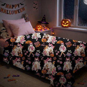 Cobertor Sherpa Menina Fantasma Rosa Halloween Fofo Assustador