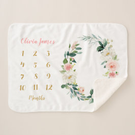 Cobertor Sherpa Menina Floral Cura Milestone Mensal Bebê