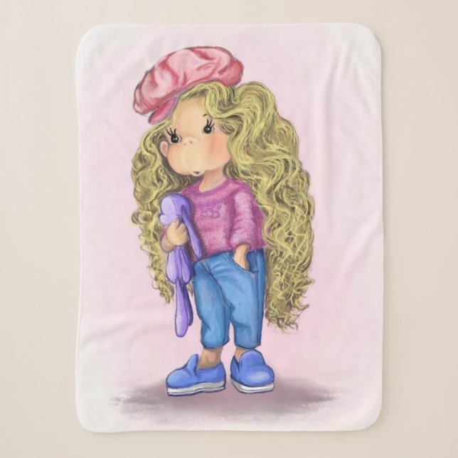 Cobertor Sherpa Menina Loura e Bonita Sherpa Blanket (Frente)