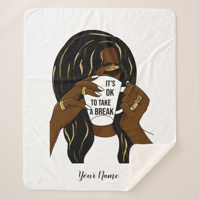 Cobertor Sherpa Menina Negra Mulher Americana Inspiracional (Frente)