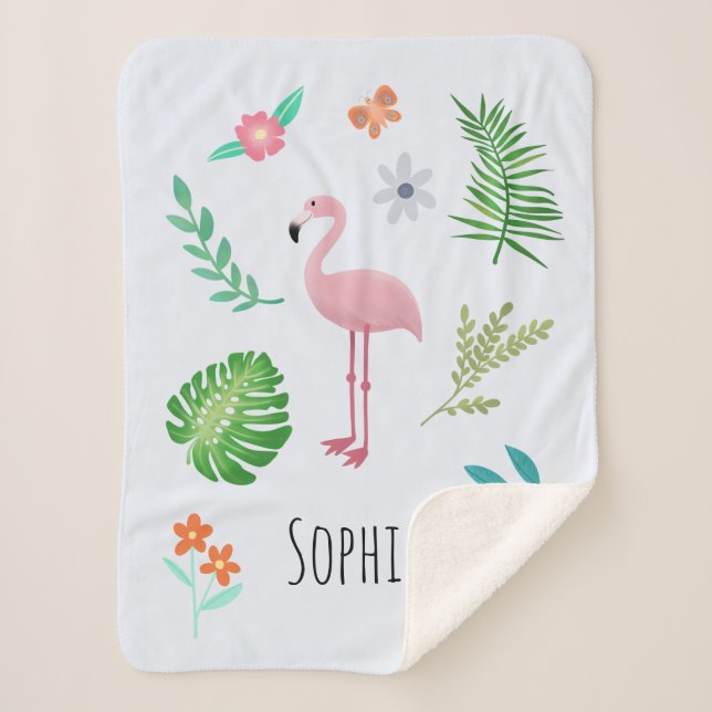 Cobertor Sherpa Meninas Cute Pink Tropical Flamingo Kids (Frente)