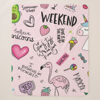 Cobertor Sherpa Meninas divertem conceito com unicórnio, flamingo,