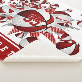 Cobertor Sherpa meninas, estrelas brancas de basquete vermelhas pe