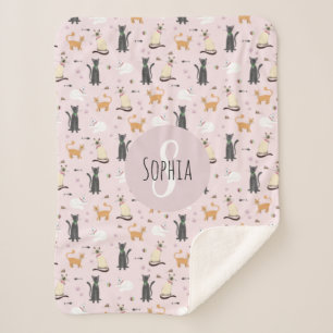 Cobertor Sherpa Meninas Gatinhos Rosa Bonitos Padrões de Gatinho