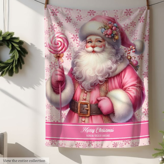 Cobertor Sherpa Meninas Rosa Papai Noel Flancelaria Pinkmas Person ( Girls Pink Santa Claus Blanket Pinkmas Custom Name)