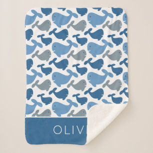 Cobertor Sherpa Menino personalizado bonito da baleia cinzenta de