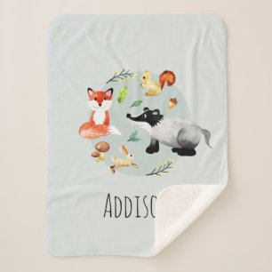 Cobertor Sherpa Meninos Animais da Floresta Fresca Frita e Raposa
