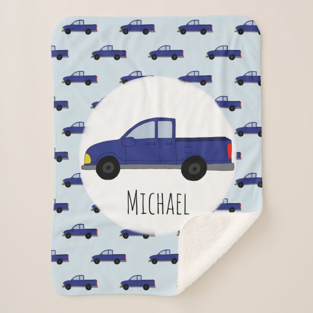 Cobertor Sherpa Meninos Caricaturas Azuis De Caminhão (Frente)