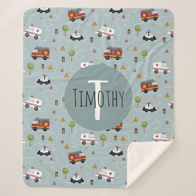 Cobertor Sherpa Meninos Cute Blue Transport Patterm Kids (Frente)