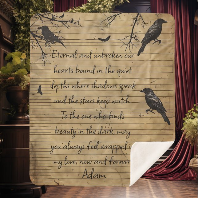 Cobertor Sherpa Mensagem Personalizada Gótica Raven (Criador carregado)